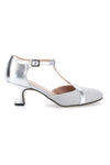 Scarpe da ballo argento con cinturino a T e suola in vera pelle The First Dance 6554
