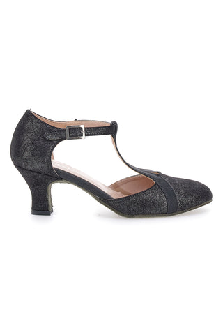 The First Dance 6554 Schwarze T-Riemen-Tanzschuhe mit Echtledersohle