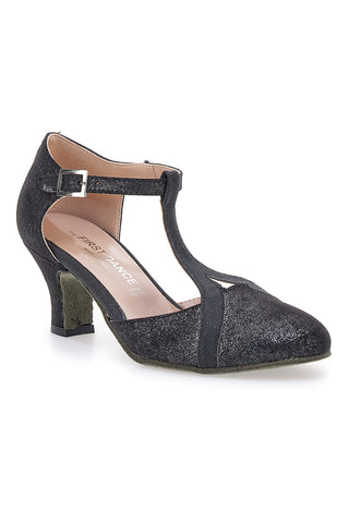 Scarpe da ballo nere con cinturino a T e suola in vera pelle The First Dance 6554