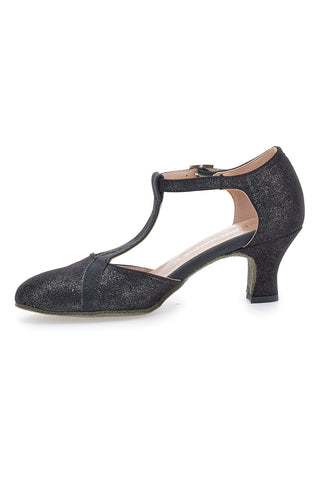 Scarpe da ballo nere con cinturino a T e suola in vera pelle The First Dance 6554