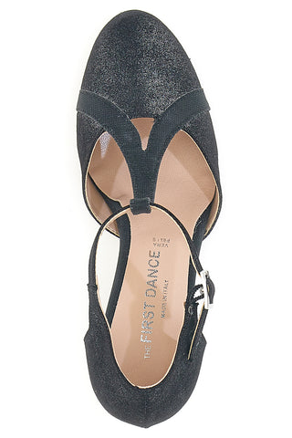 Scarpe da ballo nere con cinturino a T e suola in vera pelle The First Dance 6554