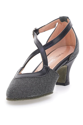 Scarpe da ballo nere con cinturino e suola in vera pelle The First Dance 6555