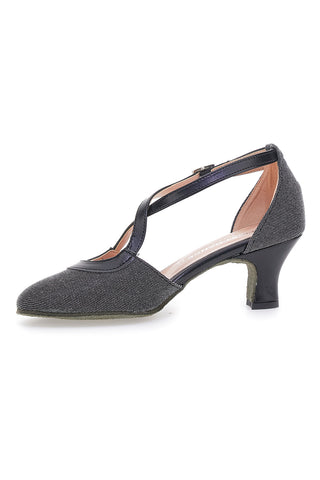 Scarpe da ballo nere con cinturino e suola in vera pelle The First Dance 6555