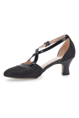 Scarpe da ballo nere con doppio cinturino incrociato e tacco medio The First Dance 6555