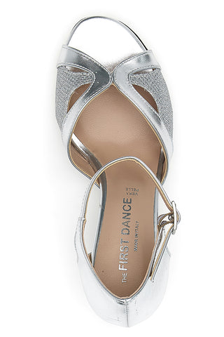 Scarpe da ballo argento con glitter e cinturino The First Dance 6558