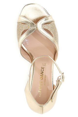 Scarpe da ballo oro con glitter e cinturino The First Dance 6558