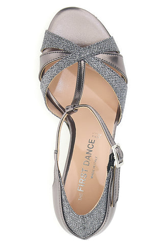 Sandali da ballo argento con cinturino a T e suola in vera pelle The First Dance 6559
