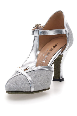 Scarpe argento con cinturino e suola in pelle The First Dance 6325