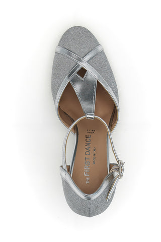 Scarpe argento con cinturino e suola in pelle The First Dance 6325