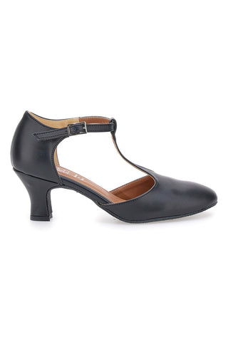 Scarpe da ballo nere con cinturino a T e suola in pelle Mon dieu 112