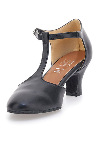 Scarpe da ballo nere con cinturino a T e suola in pelle Mon dieu 112