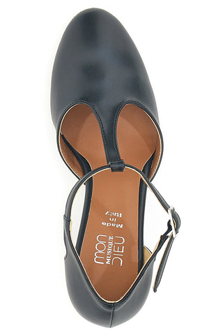 Scarpe da ballo nere con cinturino a T e suola in pelle Mon dieu 112