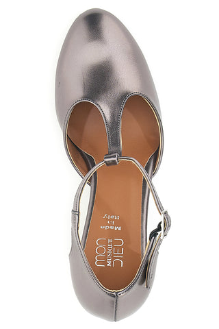 Mon dieu 112 Gunmetal T-Riemen Tanzschuhe mit Ledersohle
