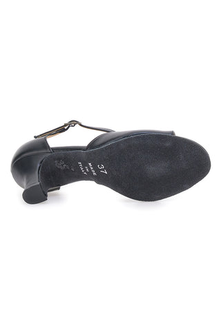 Mon Dieu 117 Schwarze Tanzschuhe mit offener Spitze und T-Riemen und Ledersohle