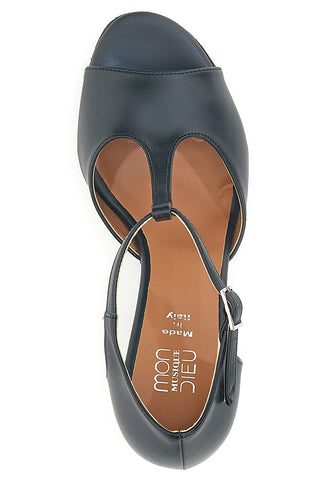 Mon Dieu 117 Schwarze Tanzschuhe mit offener Spitze und T-Riemen und Ledersohle
