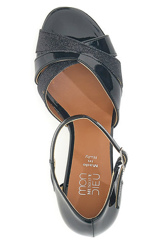 Scarpe da ballo nere intrecciate con cinturino e suola in pelle Mon dieu 113