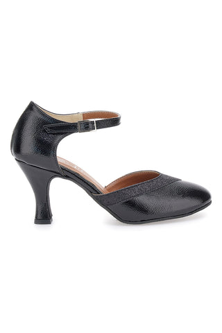 Mon dieu 111 schwarze Tanzschuhe mit Riemchen und Ledersohle