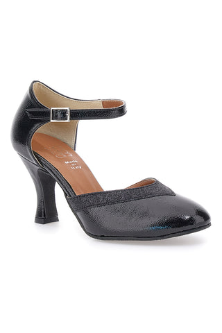 Mon dieu 111 schwarze Tanzschuhe mit Riemchen und Ledersohle