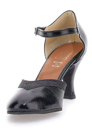 Mon dieu 111 schwarze Tanzschuhe mit Riemchen und Ledersohle