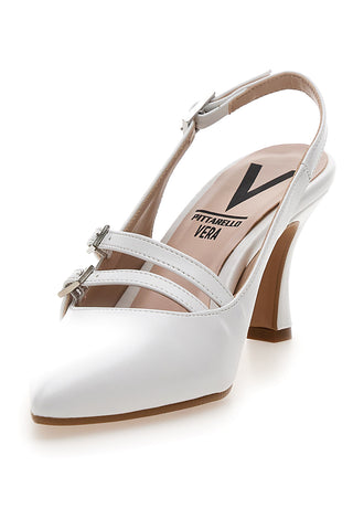 Weiße Slingback-Pumps mit Riemchen Made in Italy Pittarello vera 4387