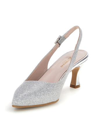 Silberne Glitzer-Brautpumps mit spitzer Zehenpartie von Pittarello Romantic 6436
