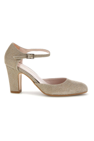 Décolleté oro glitterate con cinturino e tacco Pittarello romantic 6561