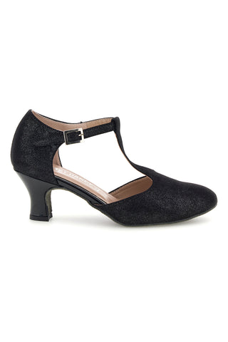 Scarpe da ballo nere effetto metallizzato con cinturino a T The first dance 7334
