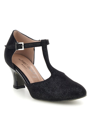 Schwarze Tanzschuhe mit Metallic-Effekt und T-Riemen „The First Dance“ 7334
