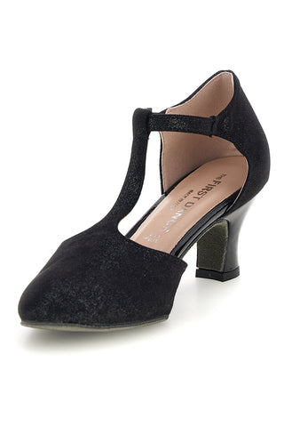 Schwarze Tanzschuhe mit Metallic-Effekt und T-Riemen „The First Dance“ 7334