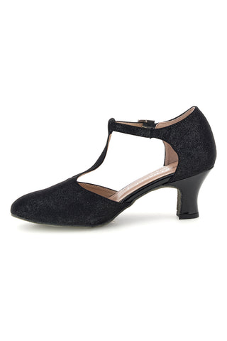 Schwarze Tanzschuhe mit Metallic-Effekt und T-Riemen „The First Dance“ 7334
