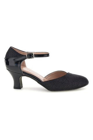 Scarpe da ballo nere glitter con cinturino alla caviglia e suola in pelle The first dance 7552