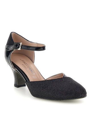 Scarpe da ballo nere glitter con cinturino alla caviglia e suola in pelle The first dance 7552