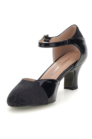 Scarpe da ballo nere glitter con cinturino alla caviglia e suola in pelle The first dance 7552