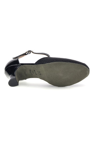 Scarpe da ballo nere glitter con cinturino alla caviglia e suola in pelle The first dance 7552