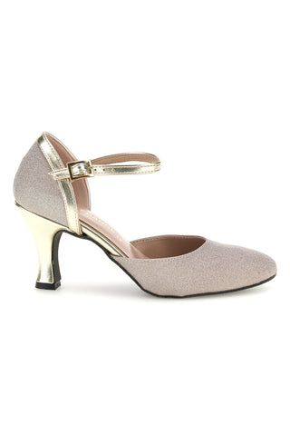 Scarpe da Ballo Platino Glitter con Cinturino e Suola in pelle The first dance 7300