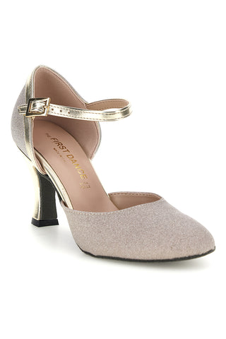 Platin-Glitzer-Tanzschuhe mit Riemchen und Ledersohle „The First Dance 7300“