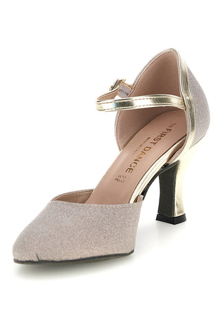 Platin-Glitzer-Tanzschuhe mit Riemchen und Ledersohle „The First Dance 7300“