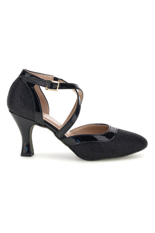 Scarpe da ballo nere glitter con suola in pelle The first dance 7331