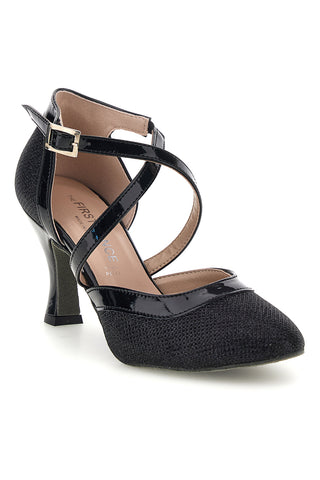 Scarpe da ballo nere glitter con suola in pelle The first dance 7331