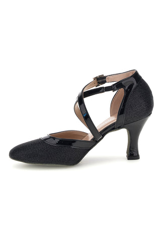 Scarpe da ballo nere glitter con suola in pelle The first dance 7331