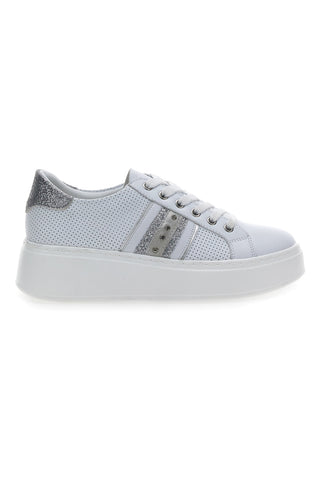 Energy 84 Weiße Flatform-Sneaker mit silbernem Glitzer