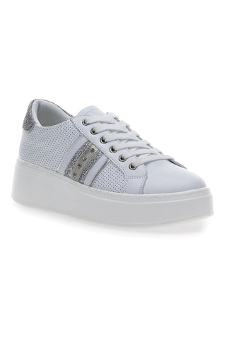 Energy 84 Weiße Flatform-Sneaker mit silbernem Glitzer