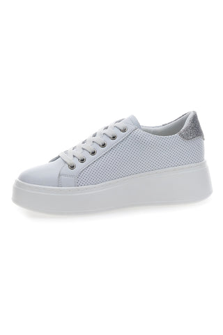 Energy 84 Weiße Flatform-Sneaker mit silbernem Glitzer