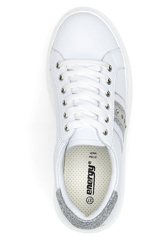 Energy 84 Weiße Flatform-Sneaker mit silbernem Glitzer