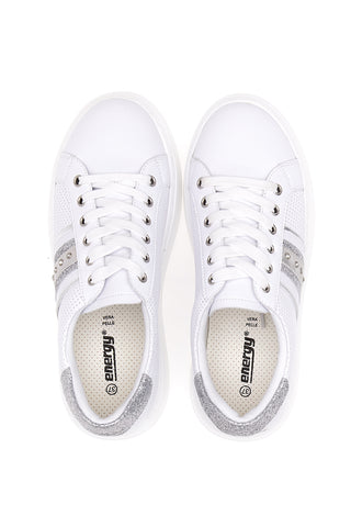 Energy 84 Weiße Flatform-Sneaker mit silbernem Glitzer