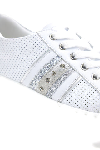 Energy 84 Weiße Flatform-Sneaker mit silbernem Glitzer