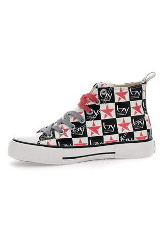 Hohe Canvas-Sneaker von Byblos 101 Weiß, Schwarz und Pink