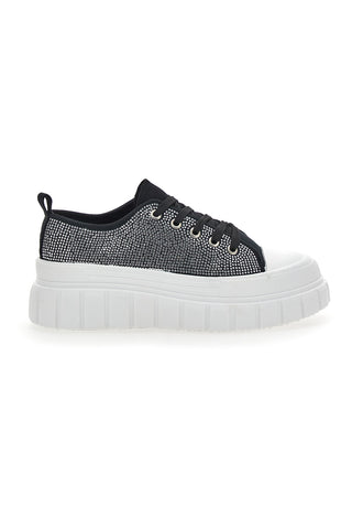 Flatform-Sneaker 268603 Schwarz mit Strasssteinen