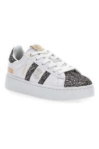 Weiße Plateau-Sneaker mit Gürtel von Yard und Glitzer aus Baumwolle