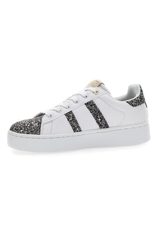 Weiße Plateau-Sneaker mit Gürtel von Yard und Glitzer aus Baumwolle